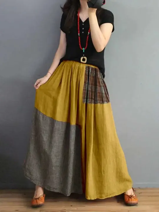 Ladies%20Summer%20Pockets%20Elastic%20Waist%20Maxi%20Faldas%20Tunic%20Print%20Skirt%20Women%20Patchwork%20Vestidos%20Casual%20Saia%20Robe%20Femme%20-%20Image%205