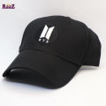Black BTS Embroidery Back Side BTS Logo Curved Baseball Cap For Men And Women. 