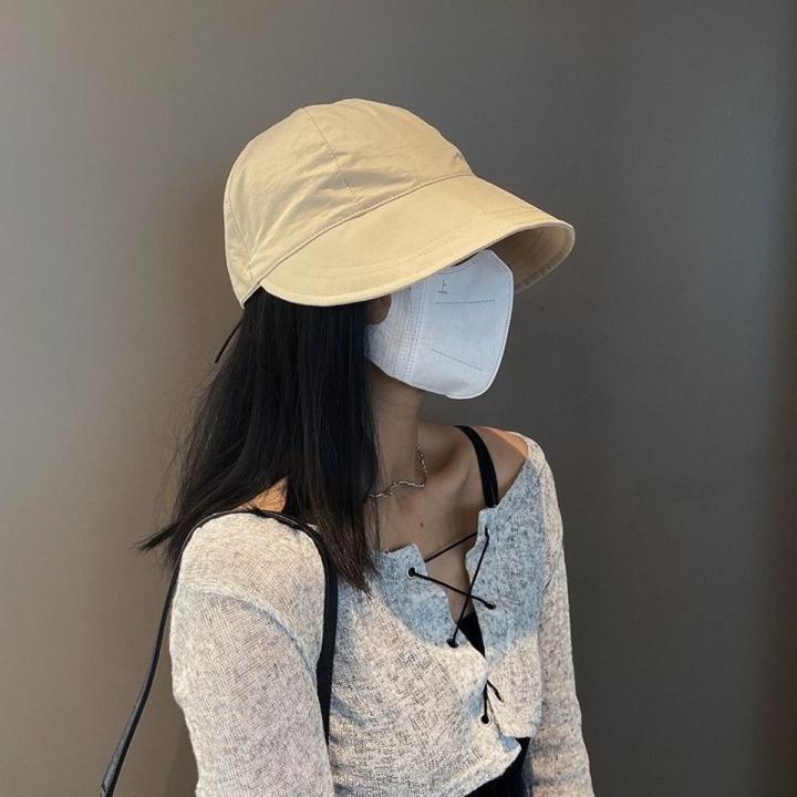 Zhao Lusi Same Sun Hat Women's Spring and Autumn Korean Drawstring Lightweight Sun-Proof Face Cover Sun Bucket Hat Peaked Cap