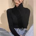 Pile Collar Bottoming Shirt Women's Inner Wear Black High Collar Long Sleeve T T-shirt Women's Autumn and Winter Tight Spring and Autumn All-Match Top.