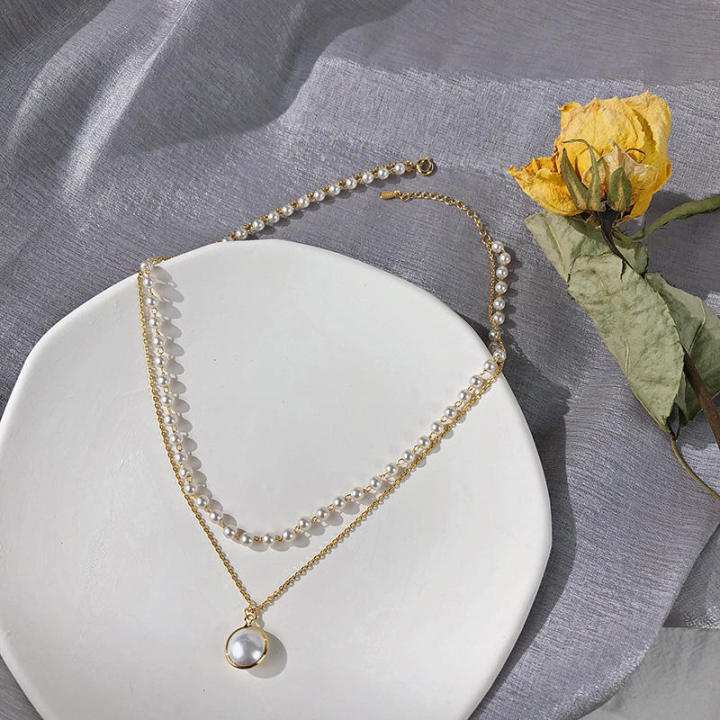 Korean%20Fashion%20Pearl%20Choker%20Necklace%20Women%20Cute%20Girl%20Gold%20Double%20Layer%20Chain%20Pearl%20Pendant%20Necklace%20Fairy%20Simple%20Clavicle%20Chain%20Jewelry%20Gift%20-%20Image%207