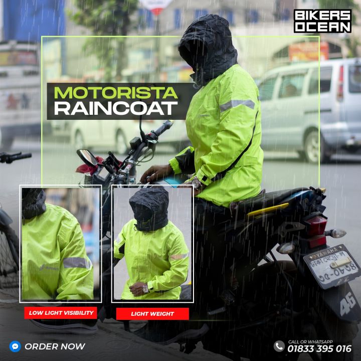Premium Motorista Waterproof Reflective Raincoat With Trouser For Man Woman & Motorcycle Rider High Quality Raincoat Unisex Rain Coat for Outdoor and Travel | Bikers Ocean BD