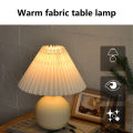 Qiunery Pleated Ceramic Table Lamp USB Charging Bedroom Bedside LED Night Lamp With Dimmer Switch Creative Retro Farmhouse Desk Lamp (Single Color Warm Light). 