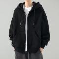 Male Clothes Black Solid Sweatshirt For Men Full Zip Up Hooded Hoodies Winter Young On Sale Offers High Quality Korean Style. 