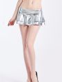 CUHAKCI Outwear Skirt New High Street Summer Women Mini Skirts Shiny Bodycon Party Clubwear Short Solid Pleated Bottoms. 