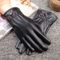 Women's leather gloves autumn and winter outdoor bicycle cold proof fashion black pu warm fleece gloves Korean version.