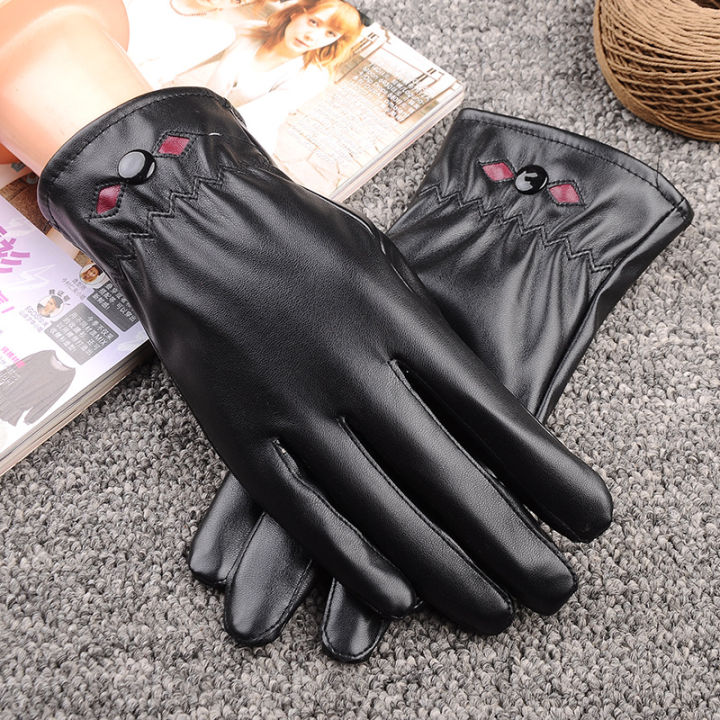 Women's%20leather%20gloves%20autumn%20and%20winter%20outdoor%20bicycle%20cold%20proof%20fashion%20black%20pu%20warm%20fleece%20gloves%20Korean%20version%20-%20Image%207