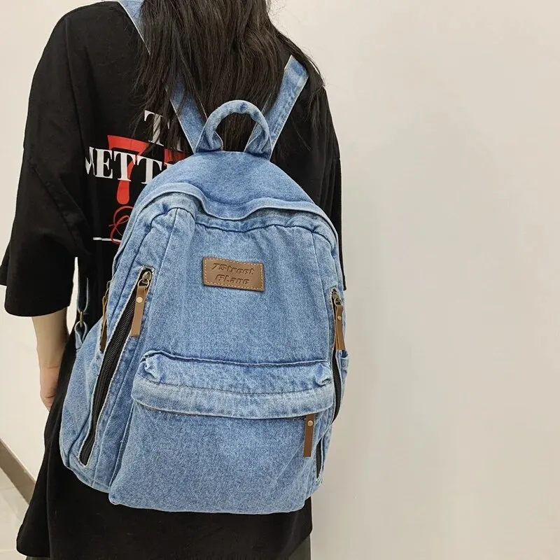 Denim Backpack For Women Aesthetic Student School Bags for Girls - Main Image