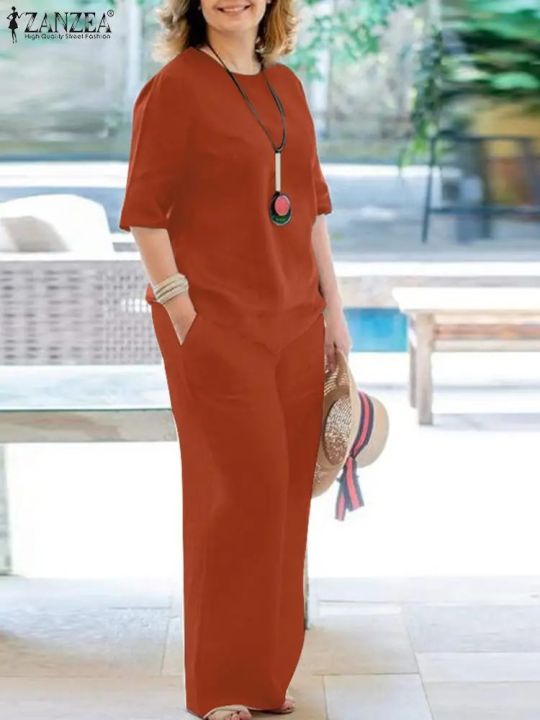 Women%20Outfits%20Fashion%20Matching%20Sets%20Summer%20Causal%20Blouse%20&%20Wide%20Leg%20Pants%20Solid%20Loose%20Tracksuits%20Oversize%20Pantsuits%20-%20Image%205