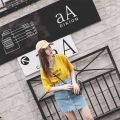 White V Collar Top Yellow Korean Style All-Match Loose Western Style Slimming Inner Vest Short Sleeve T Women's New T-shirt. 