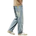 Wide Leg Jeans Men Baggy Pants Summer Straight Cut Loose Retro Blue Denim Pants Streetwear Fashion Pockets Vintage Man Clothes.
