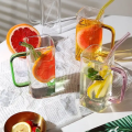 Square Mug with Lids and Straws, Colored Handle, Drinking Glass Cups, Soda Iced Coffee Milk Bubble Tea Water. 