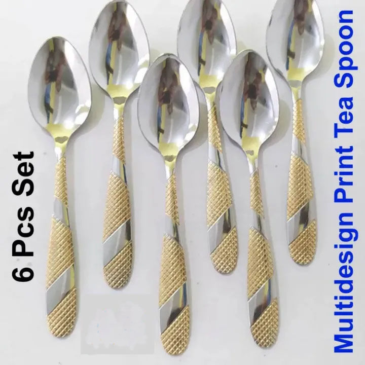 6 Piece Steel Spoon Set: Multi-Design 6-Inch Long Spoons For Your Kitchen, Elevating Your Kitchen Essentials With A Set Of 6 Multi-Design Steel Spoons
