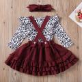 Newborn Infant Toddler Baby Girl Clothes Leopard Ruffles Romper Pleated Gown Skirts Jumpsuit Outfit Cute Autumn Warm 3Pcs Set. 