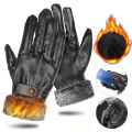 Gloves Winter PU Flannel Riding Warm Thickened Cold Protection Outdoor Cycling Touch Screen Leather Gloves 1Pair. 