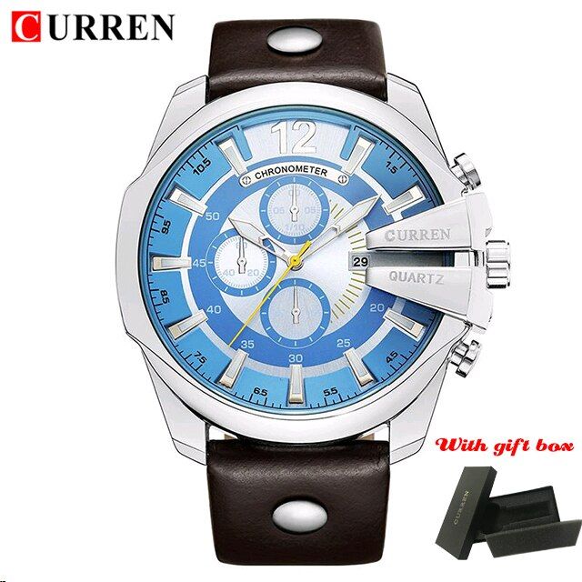 CURREN 8176 Fashion Big Dial Quartz Men Watch Popular Retro Leather Strap Metal Mens Watches Casual Waterproof Male Clock Часы