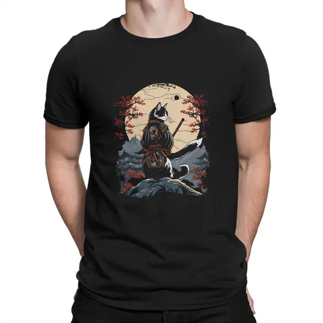 Japanese%20Cat%20Samurai%20Katana%20Catana%20Man's%20TShirt%20Samurai%20Style%20O%20Neck%20Tops%20Polyester%20T%20Shirt%20Humor%20Gift%20Idea%20-%20Image%207