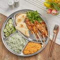 2 pcs Stainless Steel Round Dining Plate 4 Compartment Plates/Steel 4 Compartment Bhojan Thali/Lunch,Dinner Divided Plate 4 Section -(Diameter-31cm). 