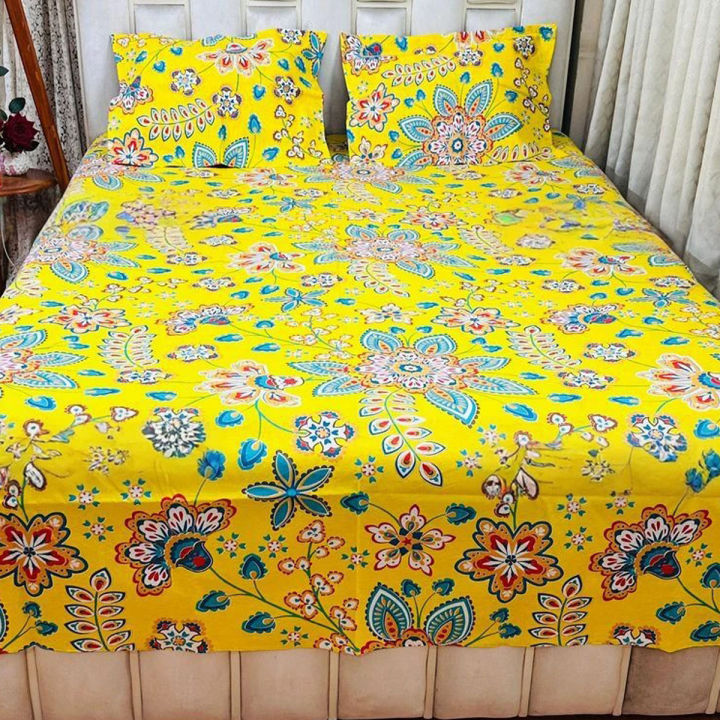 Cotton King Size Bed sheet - 3 pis Set- Multicolour Bedsheet, Bed Set ,Bedding,King Size Bedsheets , Double size Bedsheet