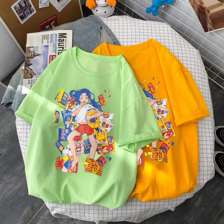 2021%20Harajuku%20Korean%20Girl%20Eating%20Snacks%20CartoonsT%20Shirts%20Tees%20Shirt%20Tops%20Cotton%20Green%20Short-Sleeved%20Aesthetic%20Casual%20T%20Shirt%20-%20Image%204