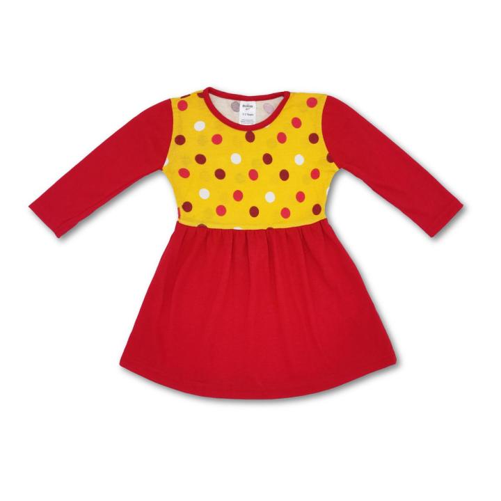 Knitted Frock Full Sleeve  for Kids Yellow & Red