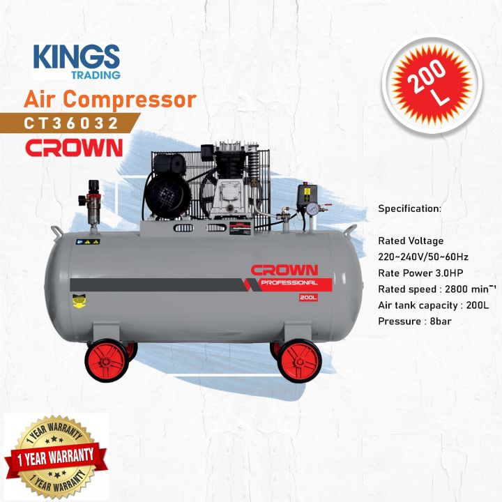 CROWN%20200L%20Direct%20Air%20Compressors,%20Rate%20Power:%203.0HP,%20Rated%20speed:%202800%20min%CB%89%C2%B9,%20Pressure:%208bar,%20Air%20tank%20capacity:%20200L,%20Model:%20CT36032%20-%20Kings%20Trading%20-%20Image%202