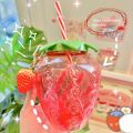 Creative Strawberry Straw Cup Plastic Cup Cute Female Portable Milk Tea Cup Student Portable Water Cup Water Bottle. 