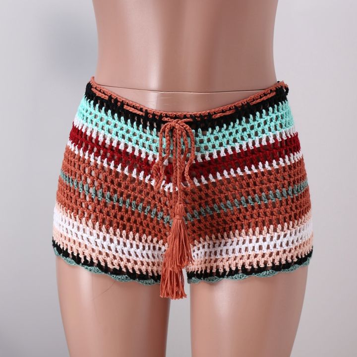 Summer%20Shorts%20Crochet%20Bikini%20Shorts%20Bottom%20Boho%20Women%20Pants%20Beach%20Wear%20Bikni%20Cover%20Up%20Drawstring%20High%20Waist%20Shorts%20Swimwear%20-%20Image%207