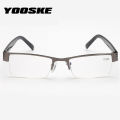 YOOSKE Blue Film Resin Reading Glasses Men Women Metal Half Frame Hyperopia Eyeglasses +1.0 1.52.02.5 3.0 3.5 4.0 Diopter. 