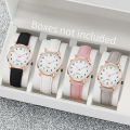 4PCS Women Watches Casual Arabic Dial Ladies Quartz Watch Leather Band Wristwatches(Without Box).