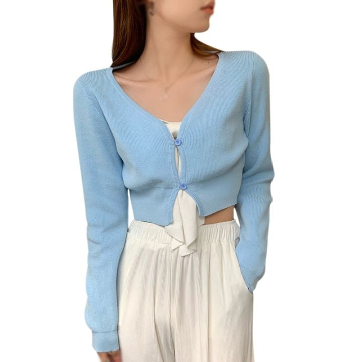 Autumn%20Women%20Knitted%20Cardigan%20Sweater%20Solid%20High-Waist%20Single-Breasted%20Long%20Sleeve%20Fit%20Short%20Coat%20Slim%20Sunscreen%20Tops%20-%20Image%203