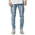 Jeans Men Black Cargo Pants Multi Pockets Denim Pantalones Blue Slim Fit Overol Hombre Fashion Casual Streetwear Trousers 3XL. 