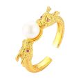 Chinese Style Real Gold Plated Finger Ring Open Adjustable Finger Ring Two Dragon Pearl Wedding Finger Ring Jewelry Women. 