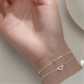 Round Bead Love Bracelet Heart Hand Decorated Double Design Sweet 925 Silver Plated Chain Bracelet for Women Girls Gifts.