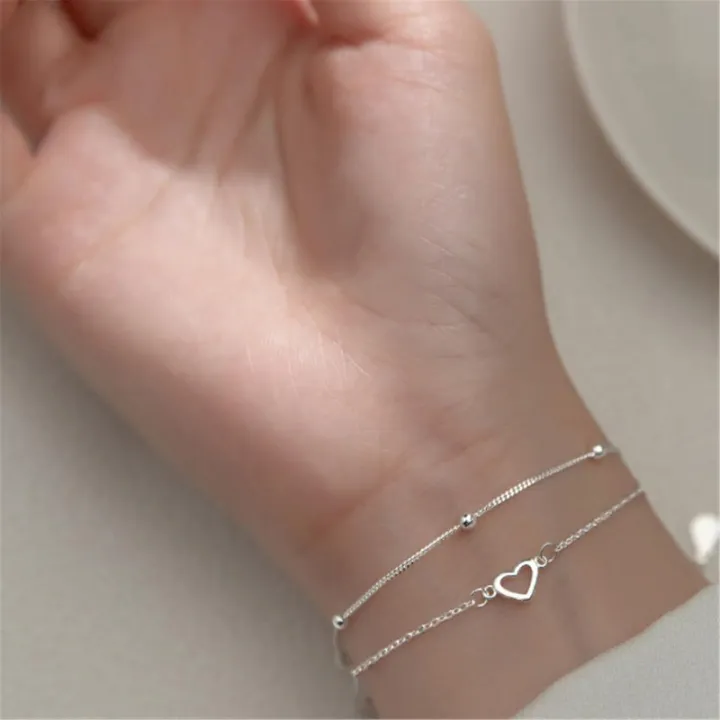 Round%20Bead%20Love%20Bracelet%20Heart%20Hand%20Decorated%20Double%20Design%20Sweet%20925%20Silver%20Plated%20Chain%20Bracelet%20for%20Women%20Girls%20Gifts%20-%20Image%204
