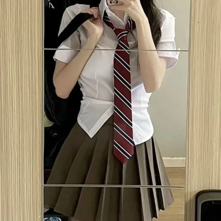Preppy%20Style%20Korean%20Style%20Slim%20Fit%20Waist%20Trimming%20Shirt%20Top%20Women's%20Spring%20and%20Autumn%20Pleated%20Skirt%20Short%20Skirt%20Two-Piece%20Suit%20Fashion%20-%20Image%206