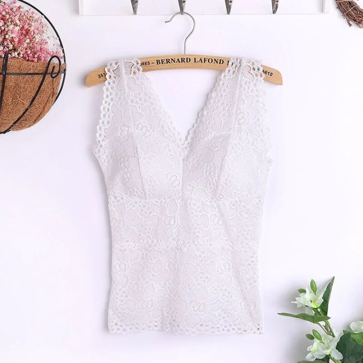 Fashion%20Women%20Lace%20Flower%20Crop%20Top%20With%20Chest%20Pad%20Long%20V-Neck%20Sleeveless%20Solid%20Color%20Vest%20Tops%20Camisole%20-%20Image%206