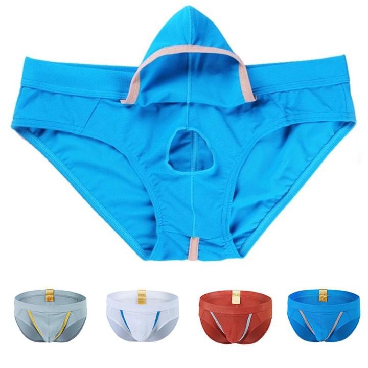 Hole Underwear Men Mens Briefs Low Waist Underpants Open Pouch Cover Bag Spandex Panties S-XL