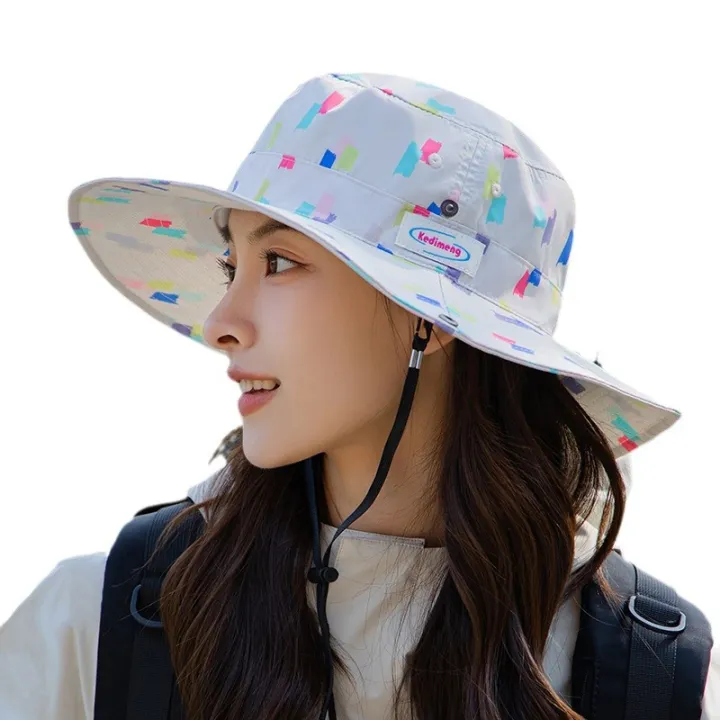 New%20camouflage%20waterproof%20Ked%20marked%20mountaineering%20hat%20outdoor%20casual%20sunshade%20fisherman%20hat%20large%20brim%20sunscreen%20hat%20women%20-%20Image%205