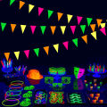 Neon Party supplies Neon Banner Ballon Fluorescent Glasses gloves Glow In the UV Neon Birthday party Decor 90s Black Light Party.