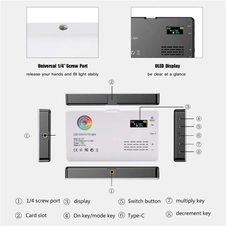 2500K-9000K%20LED%20RGB%20Camera%20Light%20Color%20Output%20Video%20Light%20Kit%20Dimmable%20Panel%20Light%20Rechargeable%20LED%20Light%20Black%20Easy%20Install%20Easy%20to%20Use%20-%20Image%203