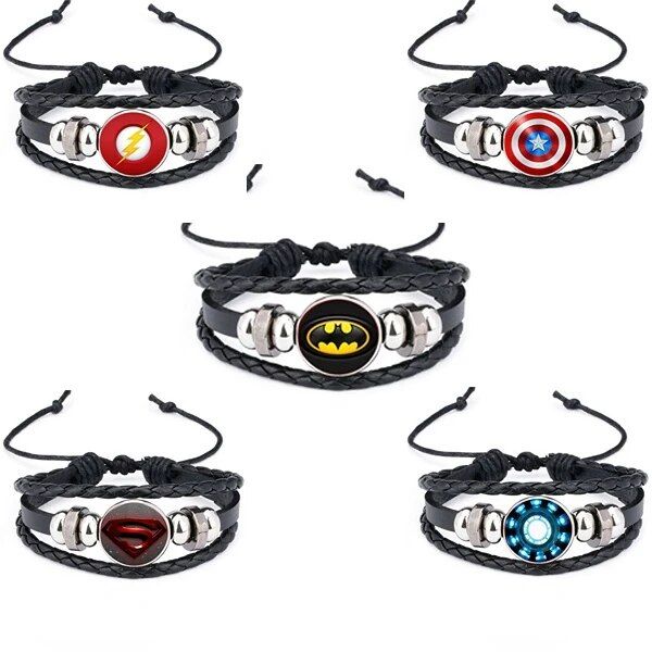 Marvel Charm Bracelet Superhero Iron Man Heart Captain America Shield Shaped PU Leather Bracelet