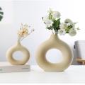 Nordic Round Hollow Ceramic Vase Donut Vase Desktop Decoration Home Decoration jingu. 