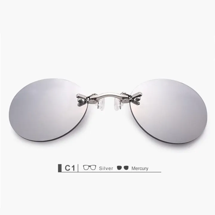 【VisioN Shop】SilverClipUVLAIK Mini Clip Nose Men UV400 Round Sun Glasses Hacker Empire Matrix Morpheus Rimless Sunglasses