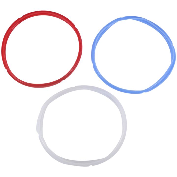 Silicone Sealing Ring For Pressure Cooker Pot Accessories, Fits 5 Or 6 Quart Models, Red, Blue And Common Transparent White, Pack Of 3
