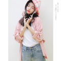 Pink Shirt Women's Loose Spring Clothes Korean Style Batwing-Sleeved Blouse Top Versatile Long Sleeve Shirt. 