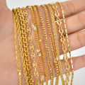 Popular various styles of 18K gold plated jewelry minimalist hip hop Cuban Figaro chain twisted simple flat chain necklaces.