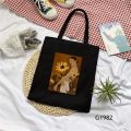 【Good-Love Store】（NEW）Aesthetic Art Canvas Tote Bag Pic Print Storage Bags Black Bags. 