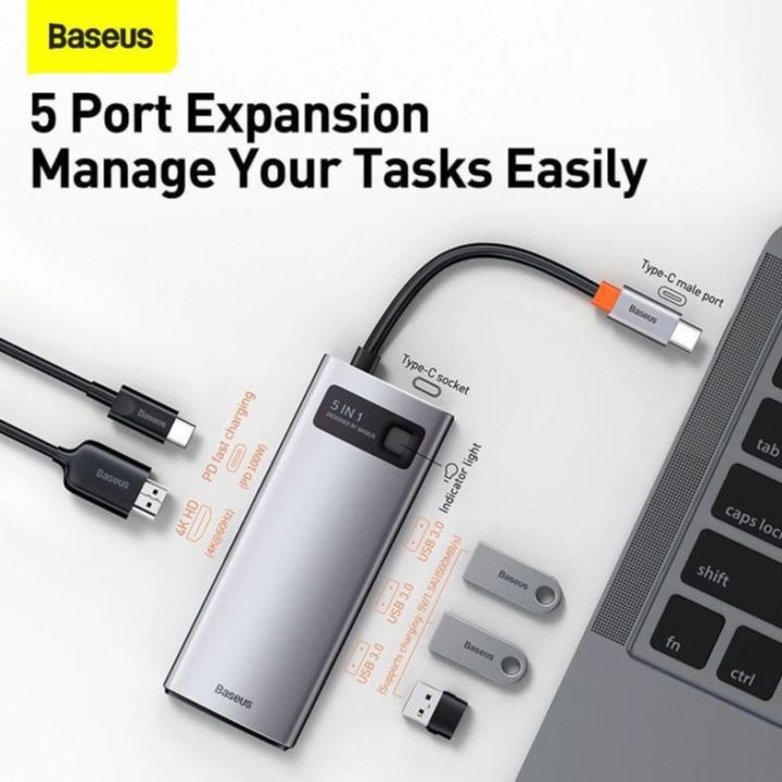 BASEUS Metal Gleam Series 5-in-1 Multifunctional Type-C HUB Docking Station