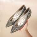 Spring Summer Women's Shoes Pointed Toe Rhinestone Chunky Heel 3 cm Low Heel Shoes Low-Cut Pumps Full Diamond Flat Bottom Comfort Sandals.